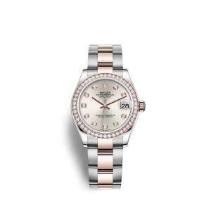 Fake Rolex Datejust 31 Oystersteel 18 ct Everose gold M278381RBR-0015 Silver set with diamonds Dial Watch