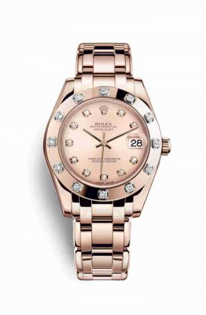 Swiss Replica Rolex Pearlmaster 34 Everose gold 81315 Pink diamonds Watch