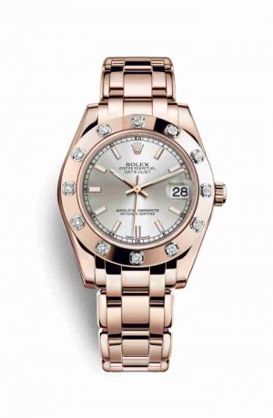 Swiss Replica Rolex Pearlmaster 34 Everose gold 81315 Silver Dial Watch