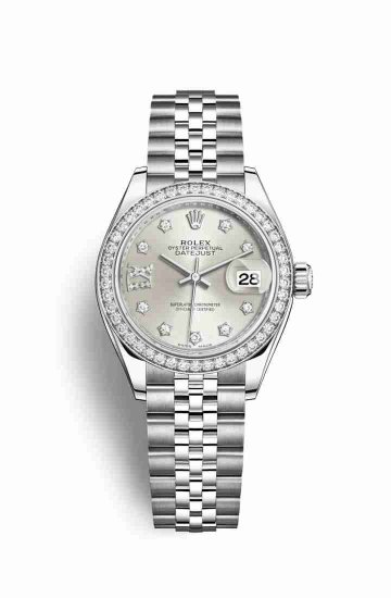 Swiss Replica Rolex Datejust 28 White gold 279384RBR Silver diamonds Watch - Click Image to Close