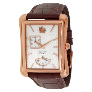 Fake Piaget Black Tie Emperador Silver Dial Brown Leather Men's Watch