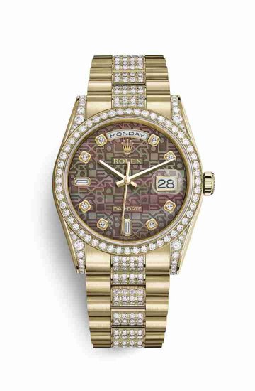 Swiss Replica Rolex Day-Date 36 118388 Black mother-of-pearl Jubilee diamonds Watch - Click Image to Close