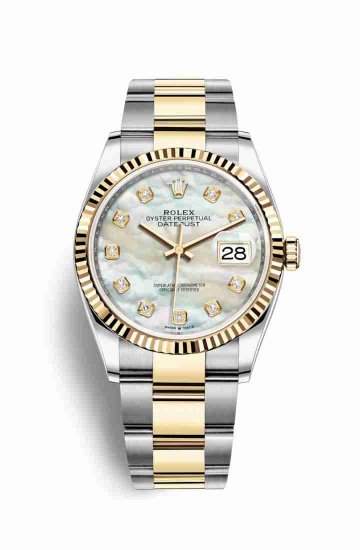 Swiss Replica Rolex Datejust 36 Yellow 126233 White mother-of-pearl diamonds Watch - Click Image to Close