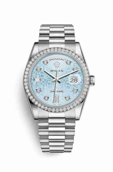 Swiss Replica Rolex Day-Date 36 Platinum 118346 Ice blue Jubilee diamonds Watch - Click Image to Close