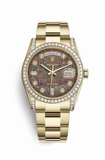 Swiss Replica Rolex Day-Date 36 118388 Black mother-of-pearl Jubilee diamonds Watch - Click Image to Close