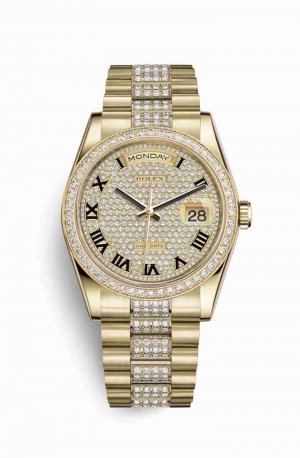 Swiss Replica Rolex Day-Date 36 118348 Diamond-paved Dial Watch