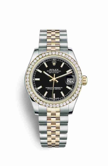 Swiss Replica Rolex Datejust 31 Yellow 178383 Black Dial Watch - Click Image to Close