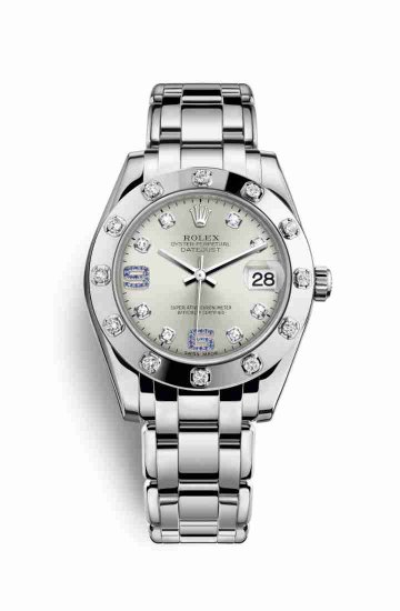 Swiss Replica Rolex Pearlmaster 34 81319 Silver diamonds sapphires Dial Watch - Click Image to Close