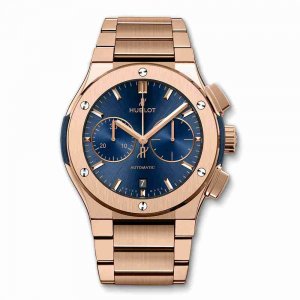 Swiss Replica Hublot Classic Fusion Blue Chronograph King Gold Bracelet 45mm 520.OX.7180.OX