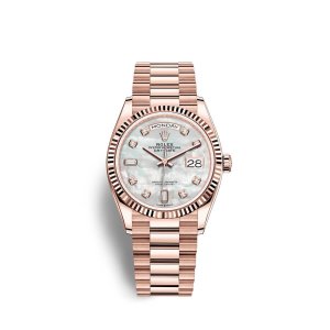 Fake Rolex Day-Date 36 18 ct Everose gold M128235-0029 White mother-of-pearl set with diamonds Dial Watch