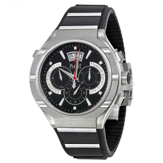 Fake Piaget Polo Chronograph Automatic Black Dial Rubber Men's Watch - Click Image to Close