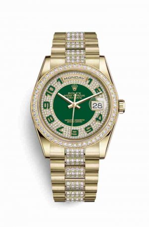 Swiss Replica Rolex Day-Date 36 118348 Green diamond paved Dial Watch