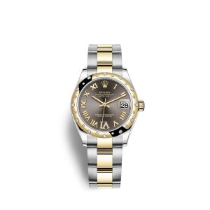 Fake Rolex Datejust 31 Oystersteel 18 ct yellow gold M278343RBR-0017 Dark grey set with diamonds Dial Watch