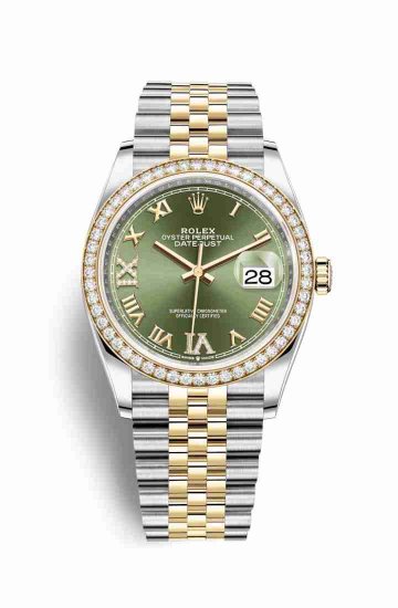 Swiss Replica Rolex Datejust 36 Yellow 126283RBR Olive green diamonds Watch - Click Image to Close