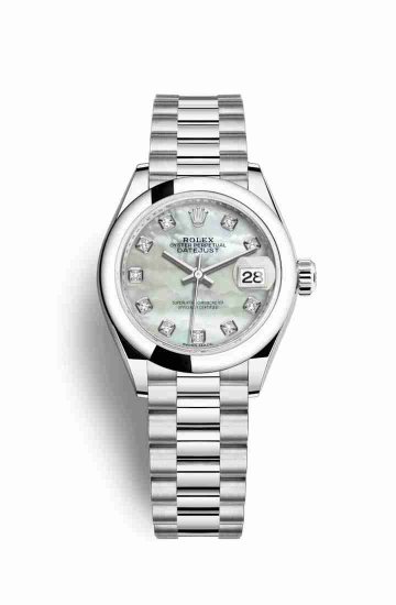 Swiss Replica Rolex Datejust 28 Platinum 279166 White mother-of-pearl diamonds Watch - Click Image to Close