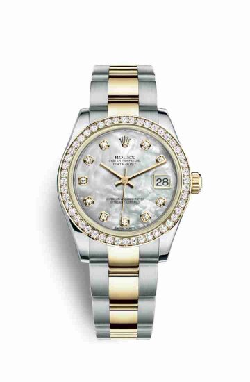 Swiss Replica Rolex Datejust 31 Yellow 178383 White mother-of-pearl diamonds Watch - Click Image to Close