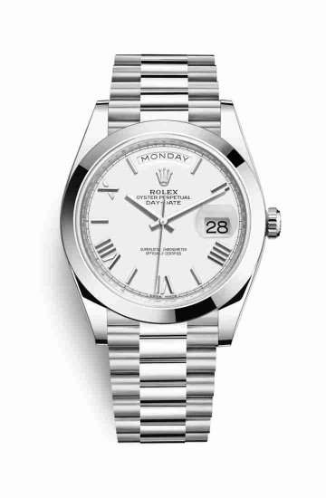 Swiss Replica Rolex Day-Date 40 Platinum 228206 White Dial Watch - Click Image to Close