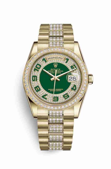 Swiss Replica Rolex Day-Date 36 118348 Green diamond paved Dial Watch - Click Image to Close