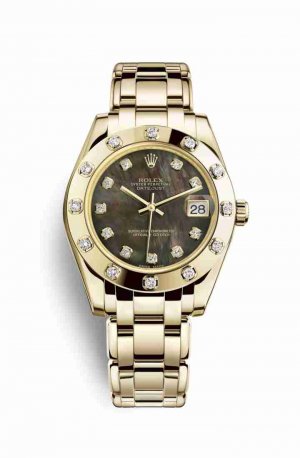 Swiss Replica Rolex Pearlmaster 34 81318 Black mother-of-pearl diamonds Watch