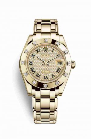 Swiss Replica Rolex Pearlmaster 34 81318 Diamond-paved Dial Watch