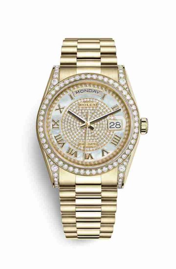 Swiss Replica Rolex Day-Date 36 118388 White mother-of-pearl diamond paved Dial Watch - Click Image to Close