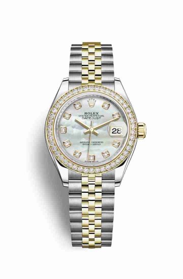 Swiss Replica Rolex Datejust 28 Yellow 279383RBR White mother-of-pearl diamonds Watch - Click Image to Close