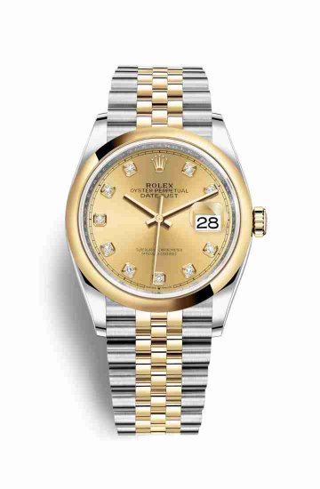 Swiss Replica Rolex Datejust 36 Yellow 126203 Champagne diamonds Watch - Click Image to Close