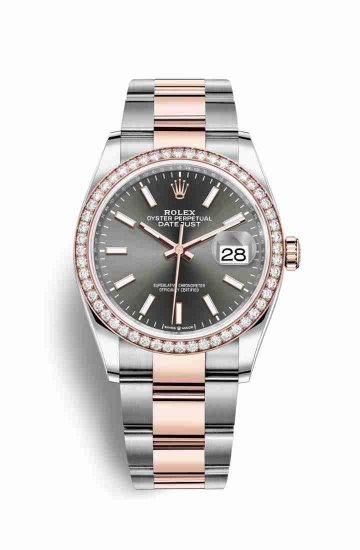 Swiss Replica Rolex Datejust 36 Everose gold 126281RBR Dark rhodium Dial Watch - Click Image to Close