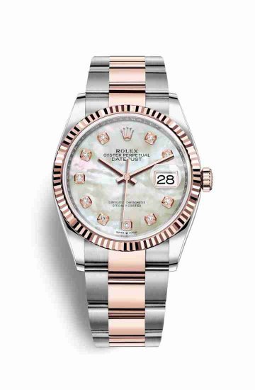 Swiss Replica Rolex Datejust 36 Everose gold 126231 White mother-of-pearl diamonds Watch - Click Image to Close