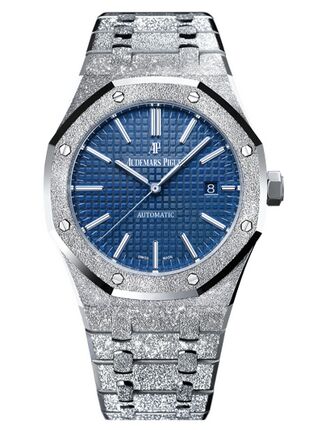 Swiss Replica Audemars Piguet Royal Oak 15410 Frosted White Gold Blue Dial 15410BC.GG.1224BC.01 - Click Image to Close