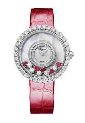 Swiss Replica Chopard Happy Diamonds 18K White Gold, Rubies & Diamonds Ladies 204445-1006