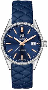 Swiss Replica Tag Heuer Carrera Navy Blue Dial Diamond Bezel Ladies Watch