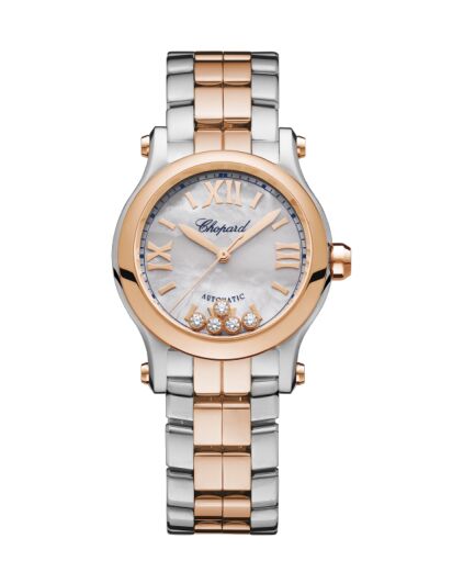 Copy Chopard Happy Sport 18K Rose Gold & Stainless Steel & Diamonds 278573-6019 - Click Image to Close