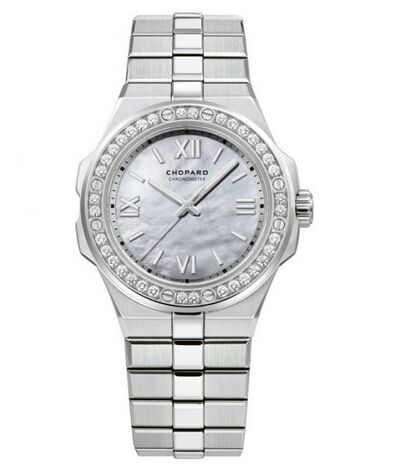 Copy Chopard Alpine Eagle 36mm Lucent Steel Diamond Bezel Mother of Pearl Dial - Click Image to Close