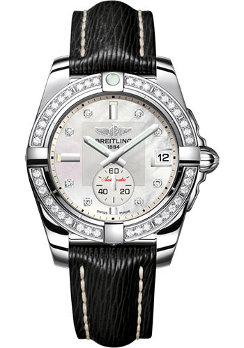 Fake Breitling Galactic 36 Automatic Mother of Pearl Diamond Dial Black Leather Strap Women's A3733053/A717/213X/A16BA.1 Watch - Click Image to Close