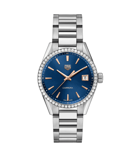 Fake TAG Heuer Carrera Ladies Quartz Blue Dial with Diamonds Bezel Unisex Watch - Click Image to Close