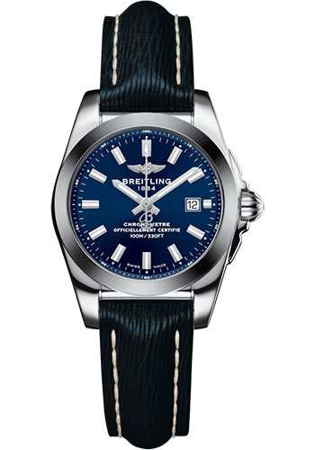 Fake Breitling Galactic 29 Blue Dial Blue Leather Strap Women's Watch - Click Image to Close