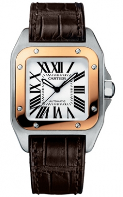 Cartier Santos 100 Rose Gold and Steel Midsize Watch W20107X7 - Click Image to Close