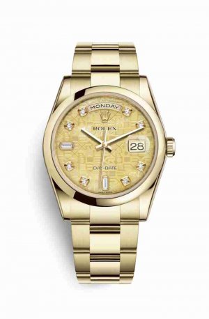 Swiss Replica Rolex Day-Date 36 118208 Champagne mother-of-pearl Jubilee diamonds Watch