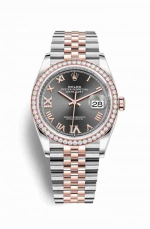 Swiss Replica Rolex Datejust 36 Everose gold 126281RBR Dark rhodium diamonds Watch