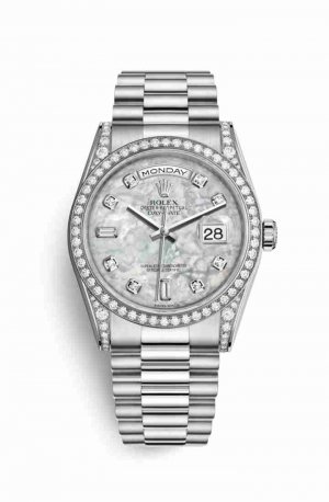 Swiss Replica Rolex Day-Date 36 diamonds 118389 White mother-of-pearl diamonds Watch