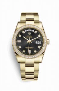 Swiss Replica Rolex Day-Date 36 118348 Black diamonds Watch