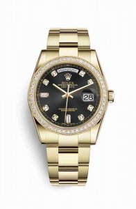 Swiss Replica Rolex Day-Date 36 118348 Black diamonds Watch