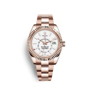 Fake Rolex Sky-Dweller 18 ct Everose gold M326935-0005 White Dial Watch