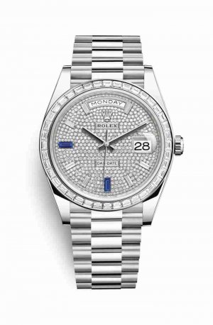 Swiss Replica Rolex Day-Date 40 Platinum 228396TBR Paved diamonds sapphires Dial Watch
