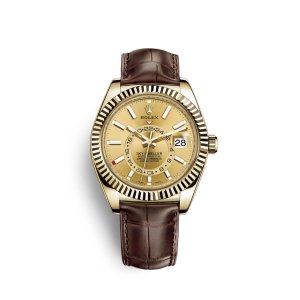 Fake Rolex Sky-Dweller 18 ct yellow gold M326138-0006 Champagne-colour Dial Watch