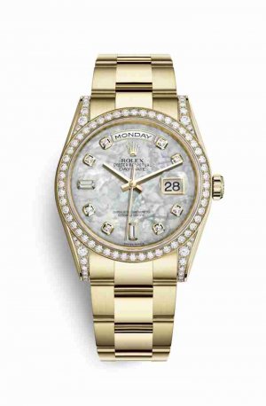 Swiss Replica Rolex Day-Date 36 118388 White mother-of-pearl diamonds Watch