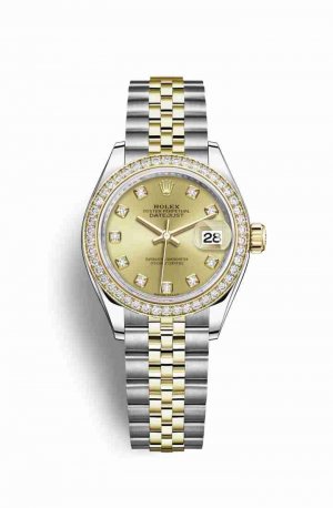 Swiss Replica Rolex Datejust 28 Yellow 279383RBR Champagne diamonds Watch