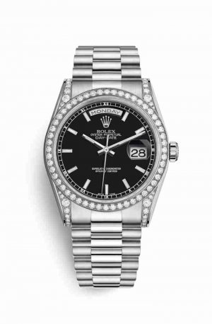 Swiss Replica Rolex Day-Date 36 diamonds 118389 Black Dial Watch