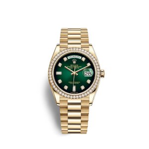 Fake Rolex Day-Date 36 18 ct yellow gold M128348RBR-0035 Green ombre? set with diamonds Dial Watch